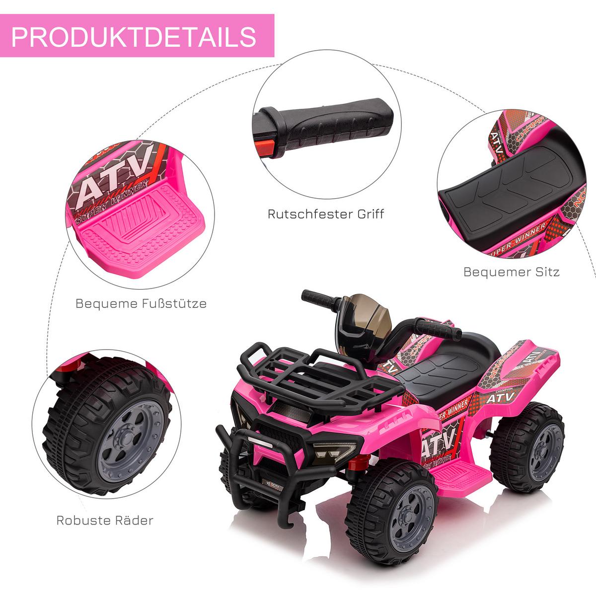 MINI Elektro-Quad Kinder Elektro ATV Kinderwagen Kinderauto Rosa - Rosa, Metall (70/42/45cm) - HOMCOM