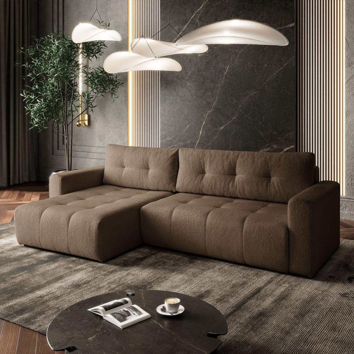 ECKSOFA ASTON mit Schlaffunktion und Bettkasten - Braun, Textil (261/143cm) - Lookway