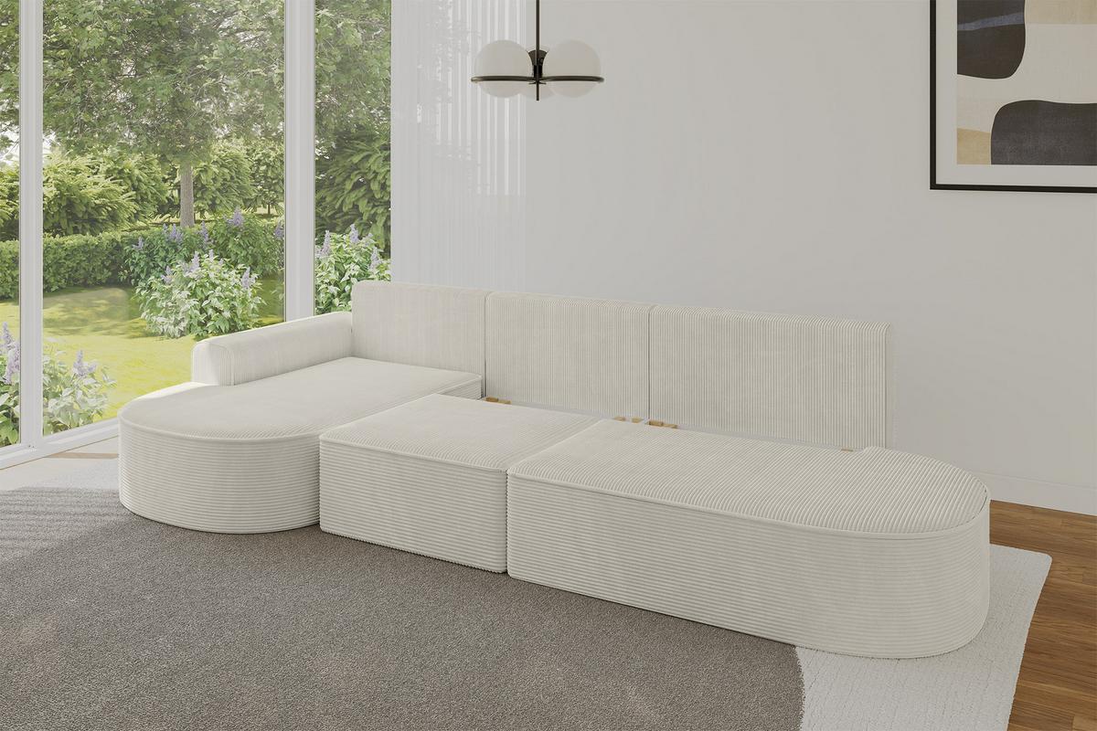 ECKSOFA mit Schlaffunktion Ottomane Links MARI L2-S 368X167X85 Creme Cord - Creme/Schwarz, Holzwerkstoff/Kunststoff (368/167cm) - ALTDECOR