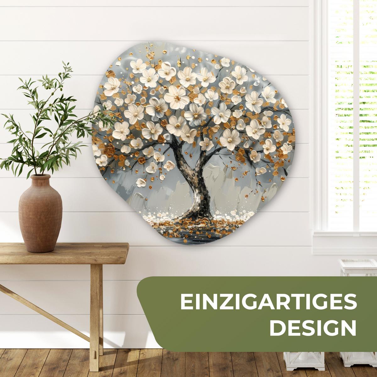 WANDBILD Baum - Gold - Blumen - Abstrakt - Kunst Room Decor 90x90 cm - Goldfarben, Kunststoff (90/90cm) - MuchoWow
