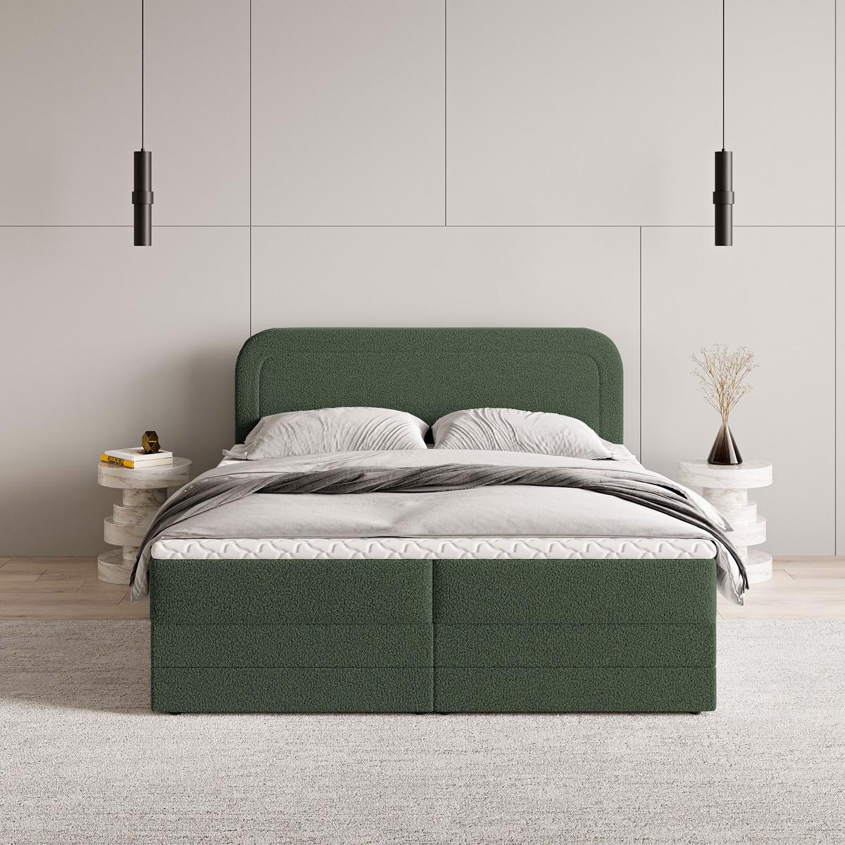 BOXBETT ARMEL 160x200 cm mit Matratze und Topper - Grün - Grün, Holz (160/200cm) - MASSENO