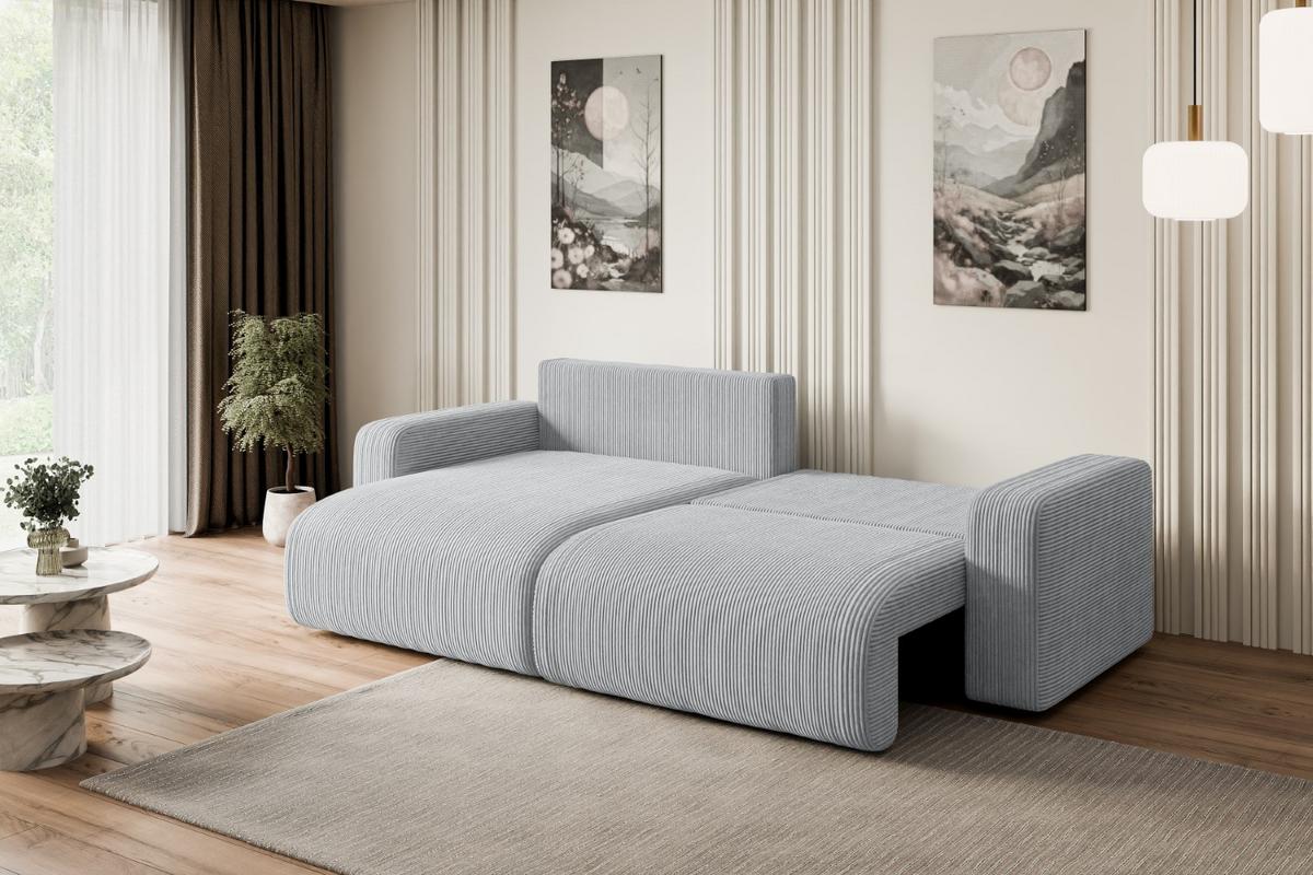 ECKSOFA mit Schlaffunktion und Bettkasten KLEEA-L - 247x143x83 cm Grau Cord - Schwarz/Grau, Holzwerkstoff/Kunststoff (247/143cm) - ALTDECOR