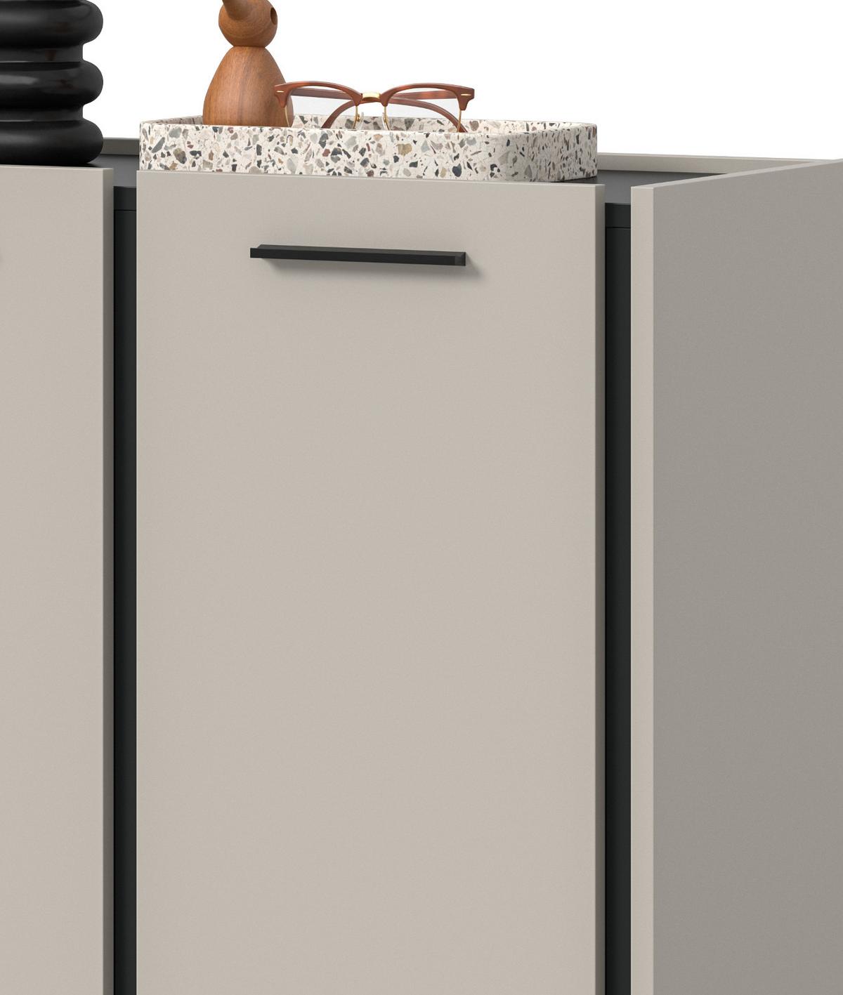 GARDEROBEN-SET 4-teilig Kaschmir 185 x 190 cm, Komplettset mit Soft-Close - Kaschmir/Schwarz, Glas/Holzwerkstoff (185/190/37cm) - Inn.Furn