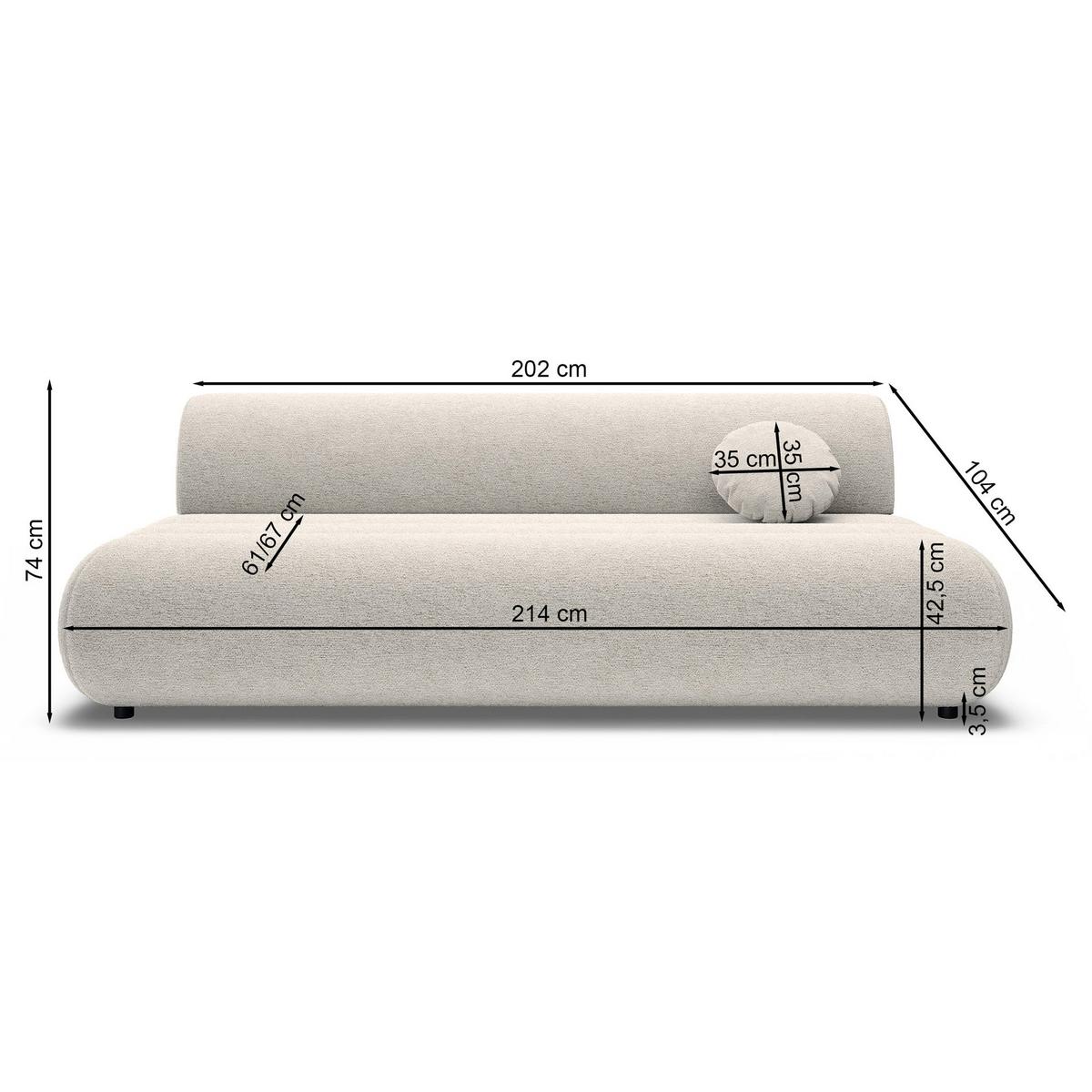 SCHLAFSOFA Arione 214 cm - Ecru/Schwarz, Kunststoff/Textil (214/74/104cm) - Selsey