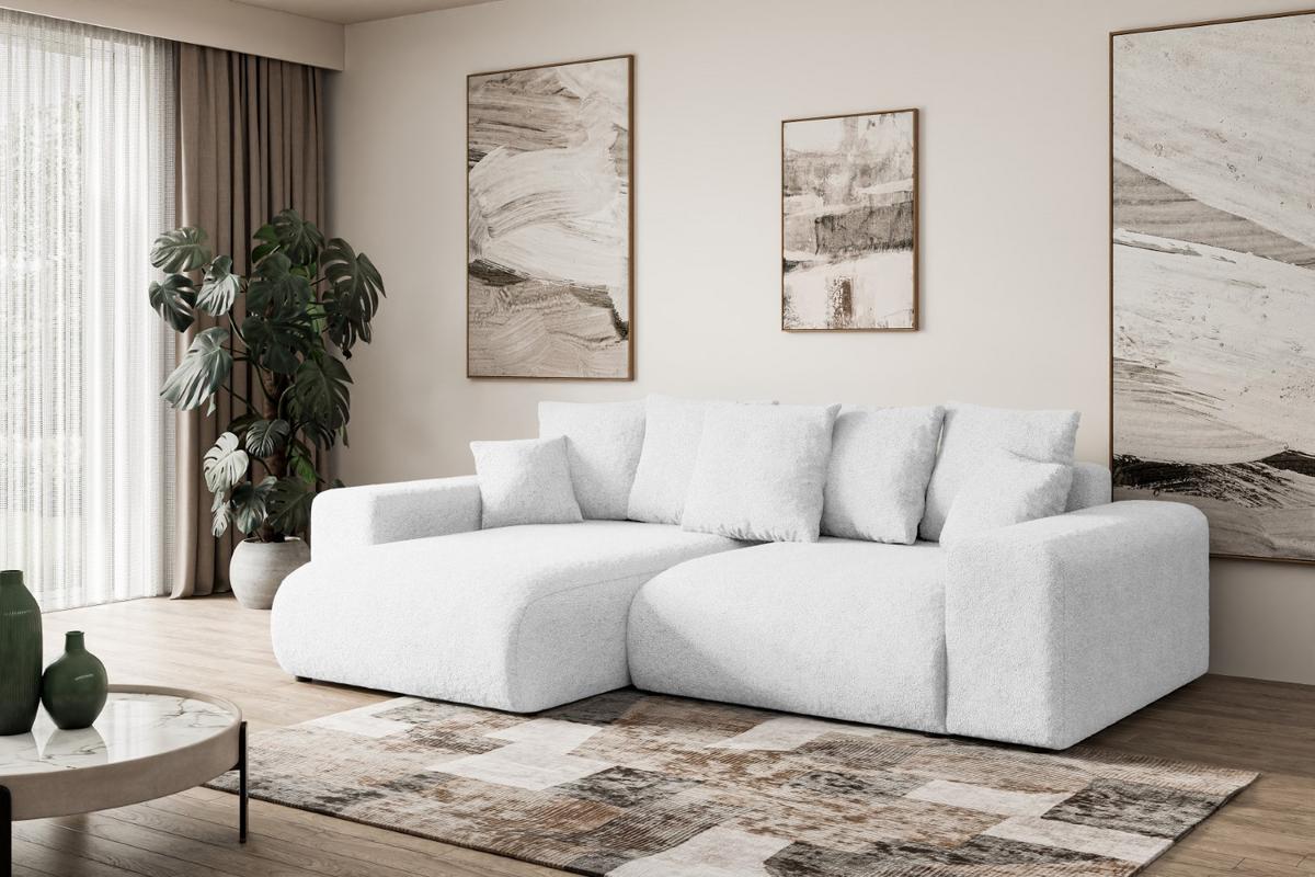 ECKSOFA Ottomane links ESKAR-L 266x176x72 Weiß Bouclé - Schwarz/Weiß, Holzwerkstoff/Kunststoff (266/176cm) - ALTDECOR