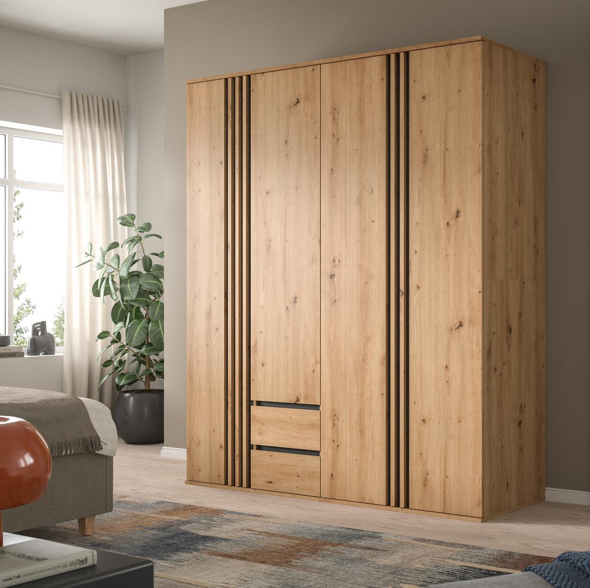 KLEIDERSCHRANK Eiche Artisan, grau 160 x 192 cm, Drehtürenschrank 4-türig - Anthrazit/Eiche Artisan, Holzwerkstoff (160/192/56cm) - Inn.Furn