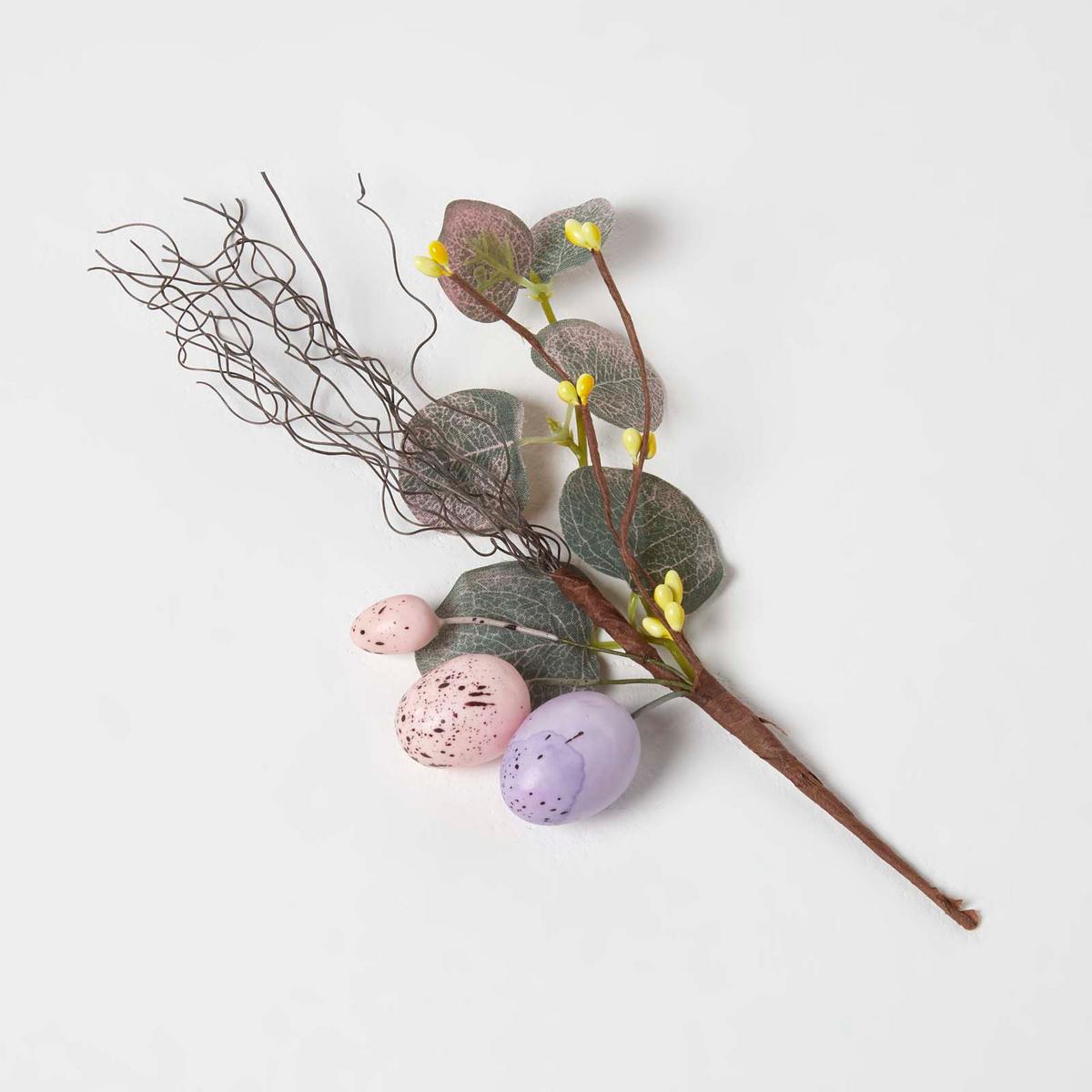 OSTERDEKO Zweig mit Ostereiern 20 cm - Flieder, Kunststoff (11/20/20cm) - Homescapes
