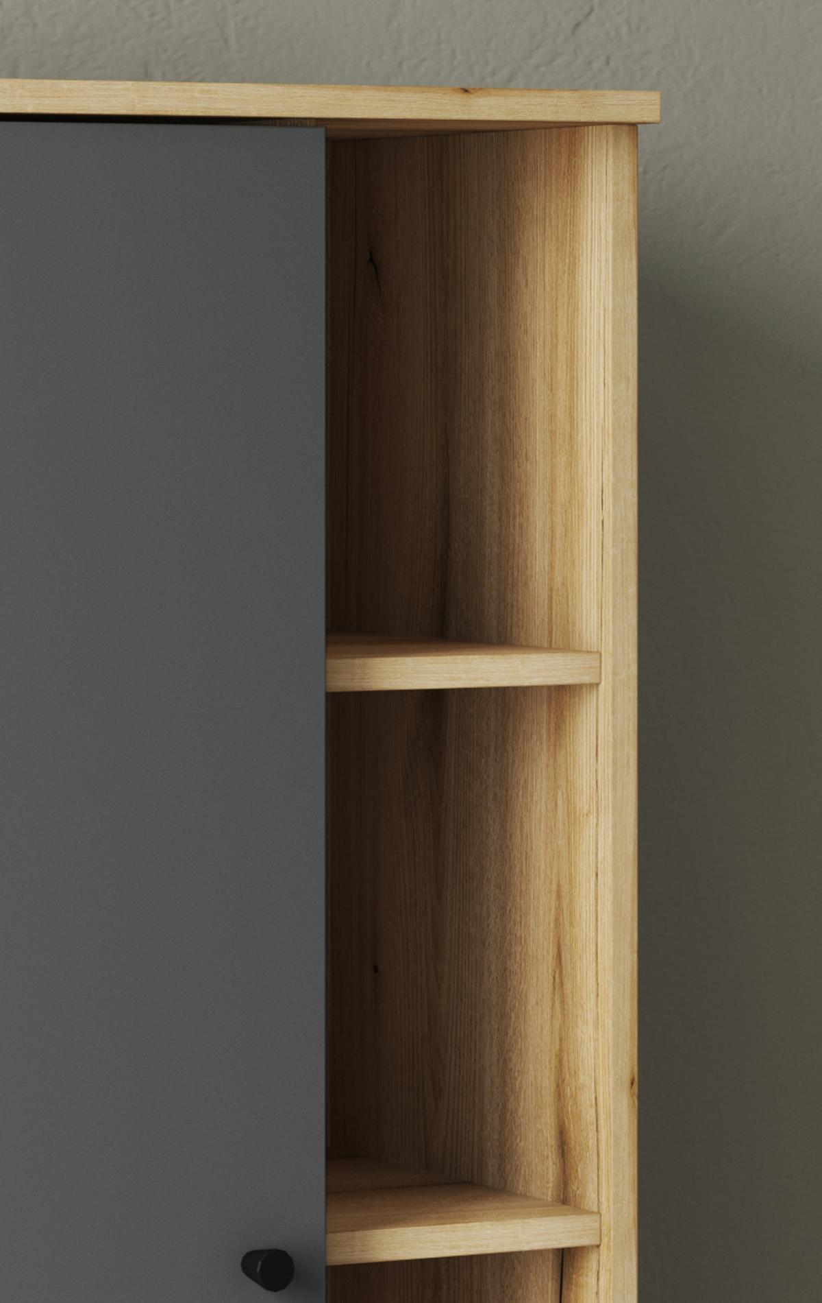 BAD-MIDISCHRANK grau, Evoke Eiche, Badmöbel Kommode, 51 x 128 cm - Eichefarben/Schwarz, Holzwerkstoff/Metall (51/128/33cm) - Furn.Design
