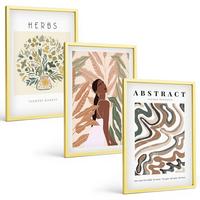 BILDER SET 3er Set - 40x60 cm Goldrahmen - Boho-Pastell-Minimalisten-Poster - Goldfarben, Kunststoff (40/60cm) - TULUP