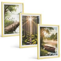 BILDER SET 3er Set - 40x60 cm Goldrahmen - Landschaft aus Wald, See und Boot - Goldfarben, Kunststoff (40/60cm) - TULUP