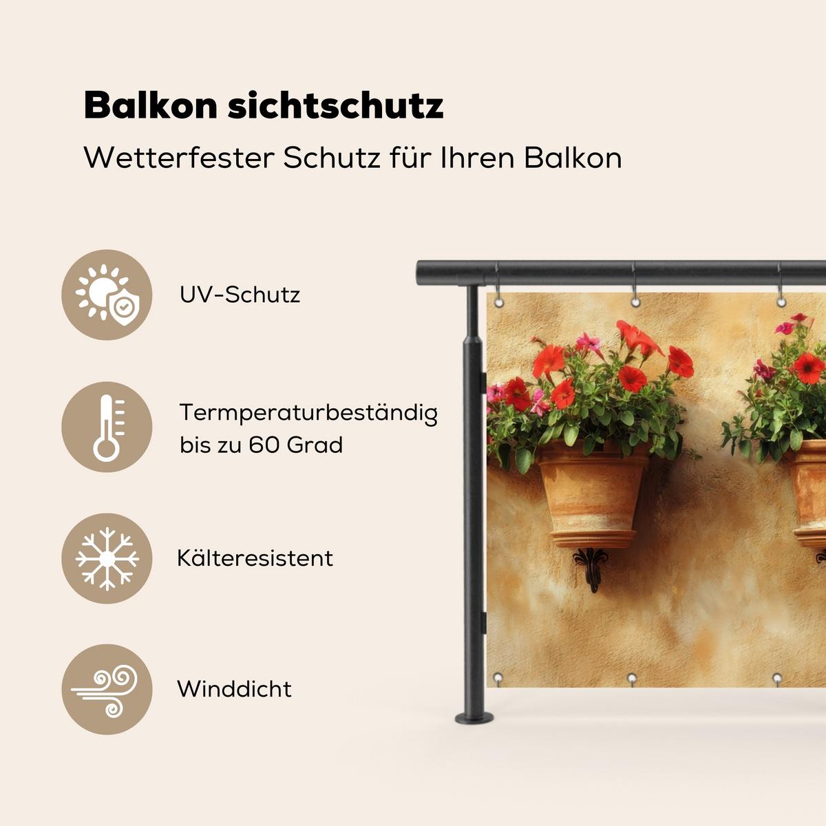 BALKON-SICHTSCHUTZ Blumentöpfe - Wand - Vintage Witterungsbeständig 200x110 cm - Terracotta, Kunststoff (200/110cm) - MuchoWow