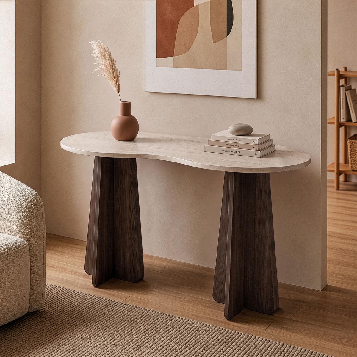 SCHREIBTISCH mit organisch-form Tischplatte 120/60/75 cm - Eichefarben, Holzwerkstoff (8.5/60/75cm) - Calicosy