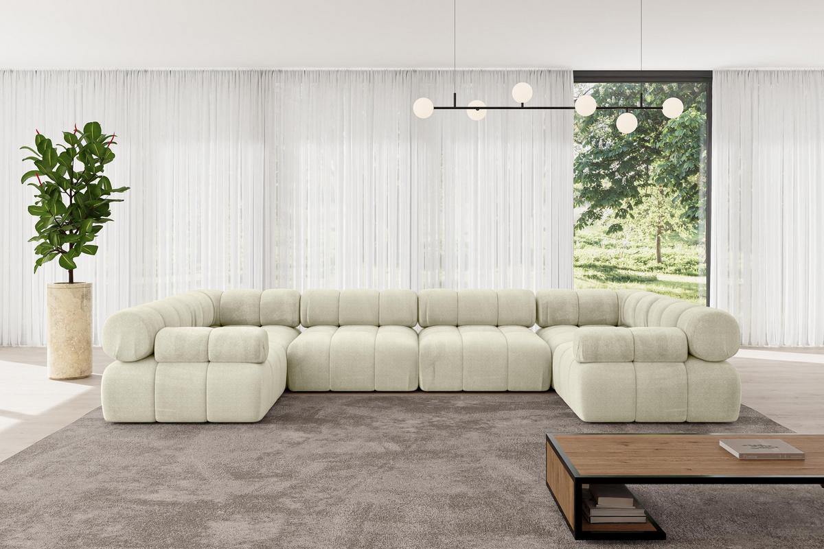 WOHNLANDSCHAFT modulares Sofa Birno-U2 - 380x190x70 cm Beige Velours - Beige, Holzwerkstoff/Textil (380/70/190cm) - ALTDECOR