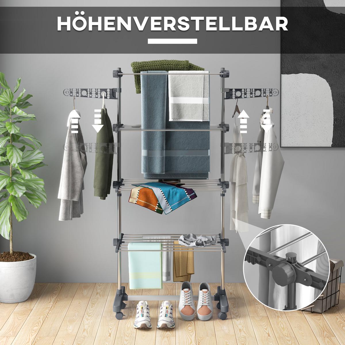 WÄSCHESTÄNDER Edelstahl ABS Grau - Weiß/Grau, Kunststoff/Metall (55/172/142cm) - HOMCOM