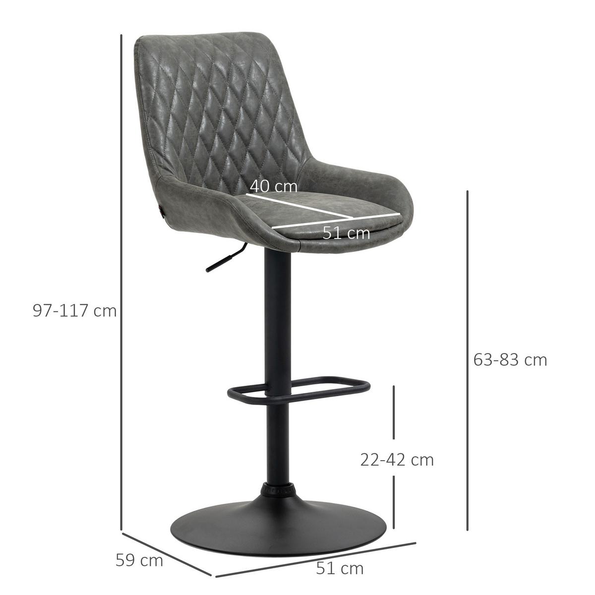 2ER-SET Barhocker Barstuhl höhenverstellbar Tresenstuhl mit Fußstütze Dunkelgrau - Dunkelgrau, Kunststoff (59/117/51cm) - HOMCOM
