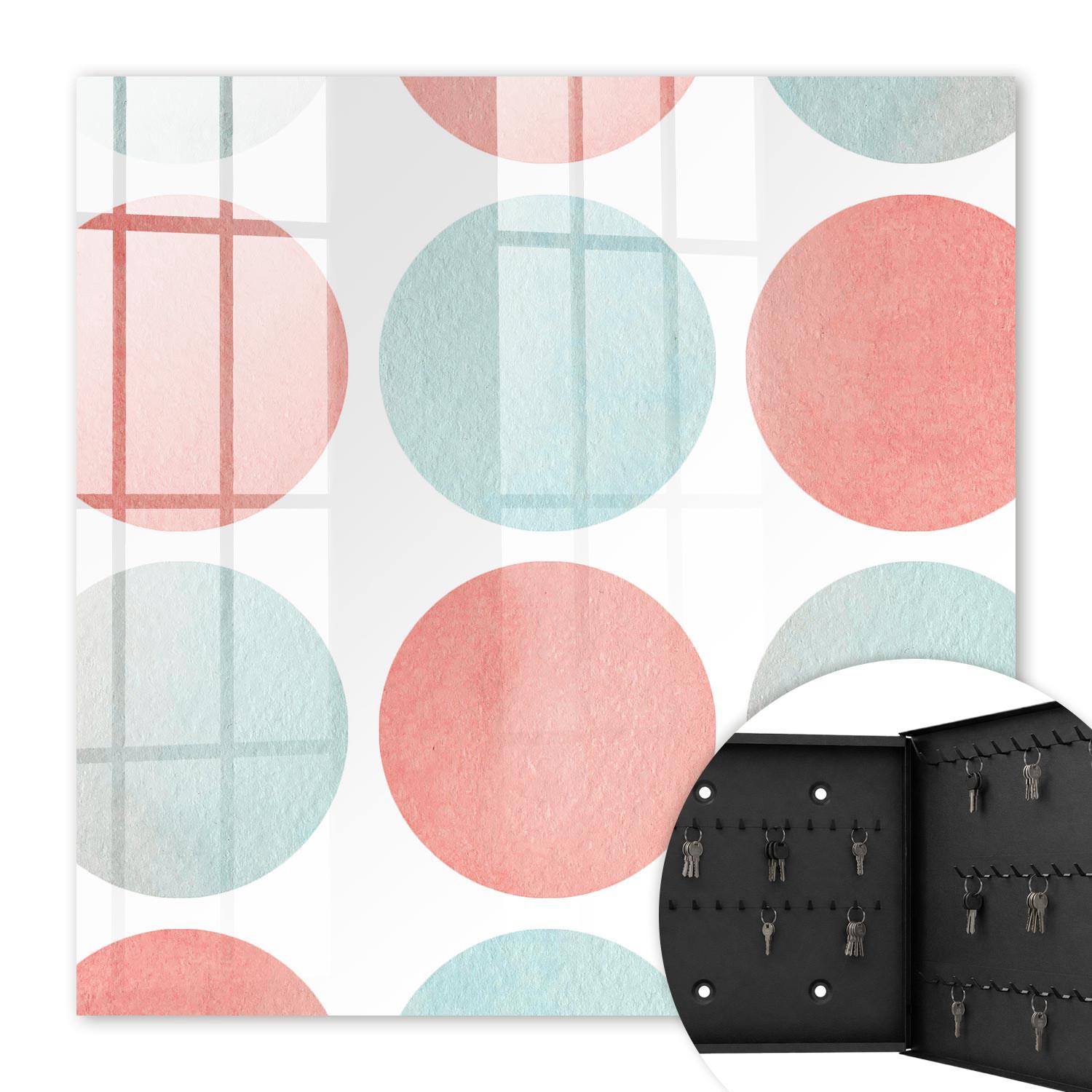 SCHLÜSSELBOX Schwarz 30x30 cm- Türöffnung nach rechts - Pastellkreise - Weiß, Metall (30/30/5cm) - TULUP
