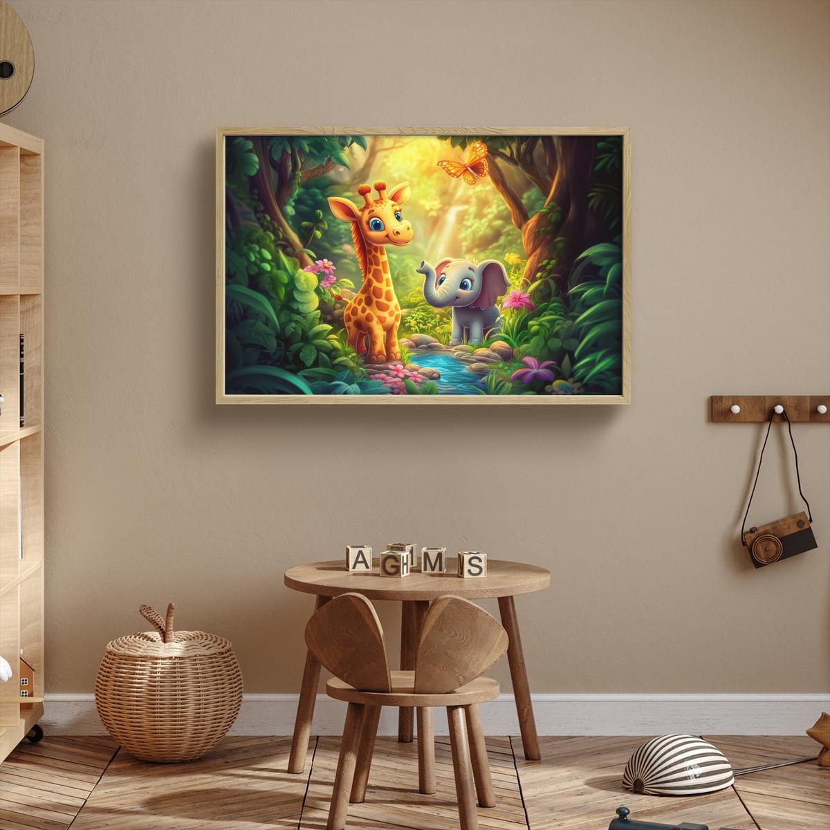 WANDLEUCHTE MIT AKKU Giraffe - Elefant - Blumen - Dschungel 100x70 cm - Grün, Holzwerkstoff (100/70/8cm) - OnlyWow