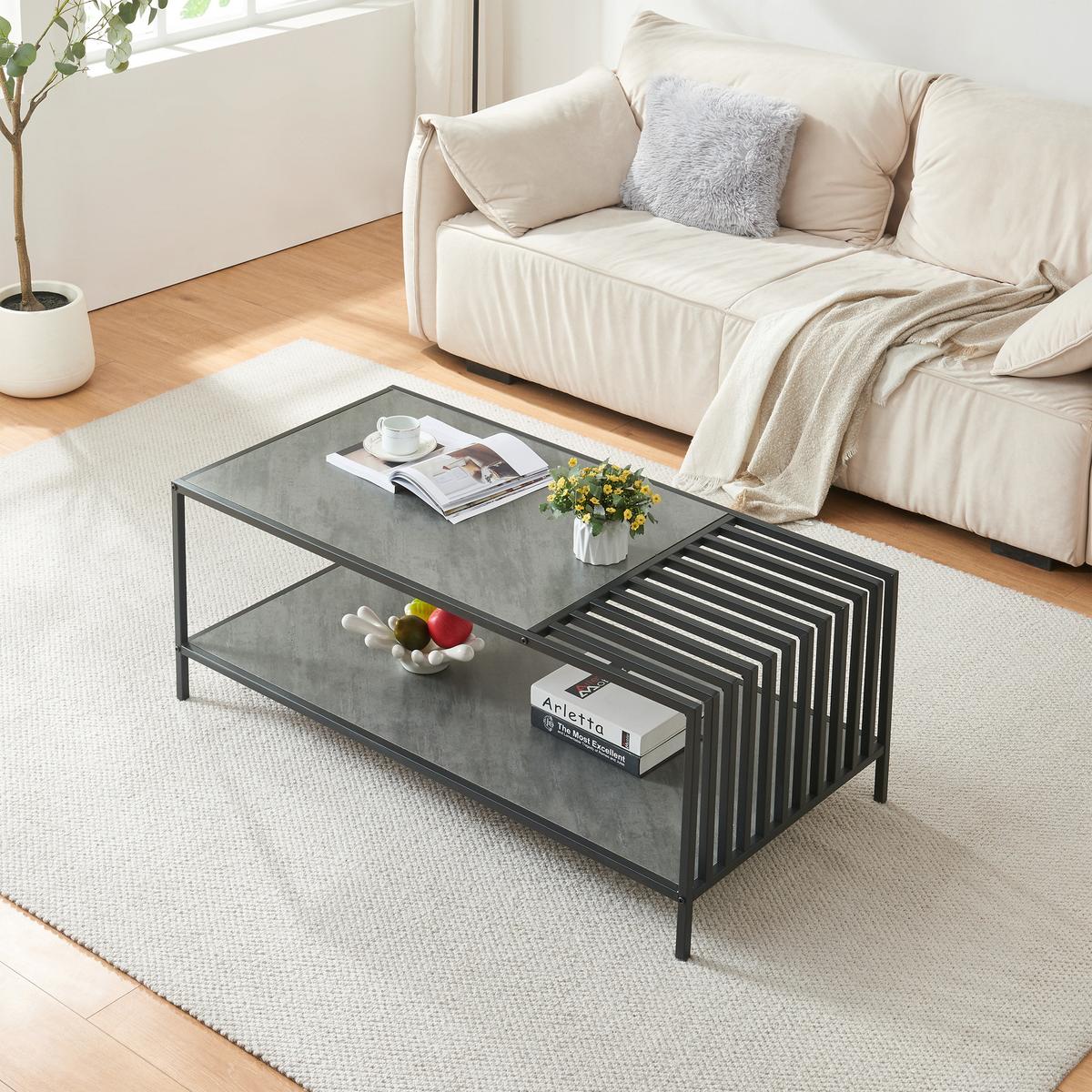 COUCHTISCH Pärghos 120/60/45 cm - Schwarz/Grau, Holzwerkstoff/Metall (60/120/45cm) - [en.casa]