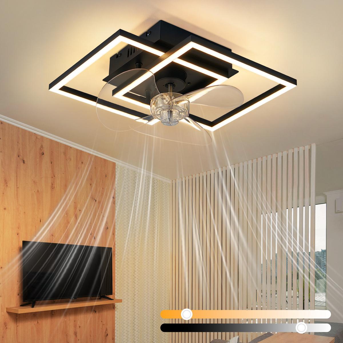 DECKENVENTILATOR Mit Beleuchtung Relven 34/34/15 cm - Schwarz, Kunststoff/Metall (34/34/15cm) - ZMH