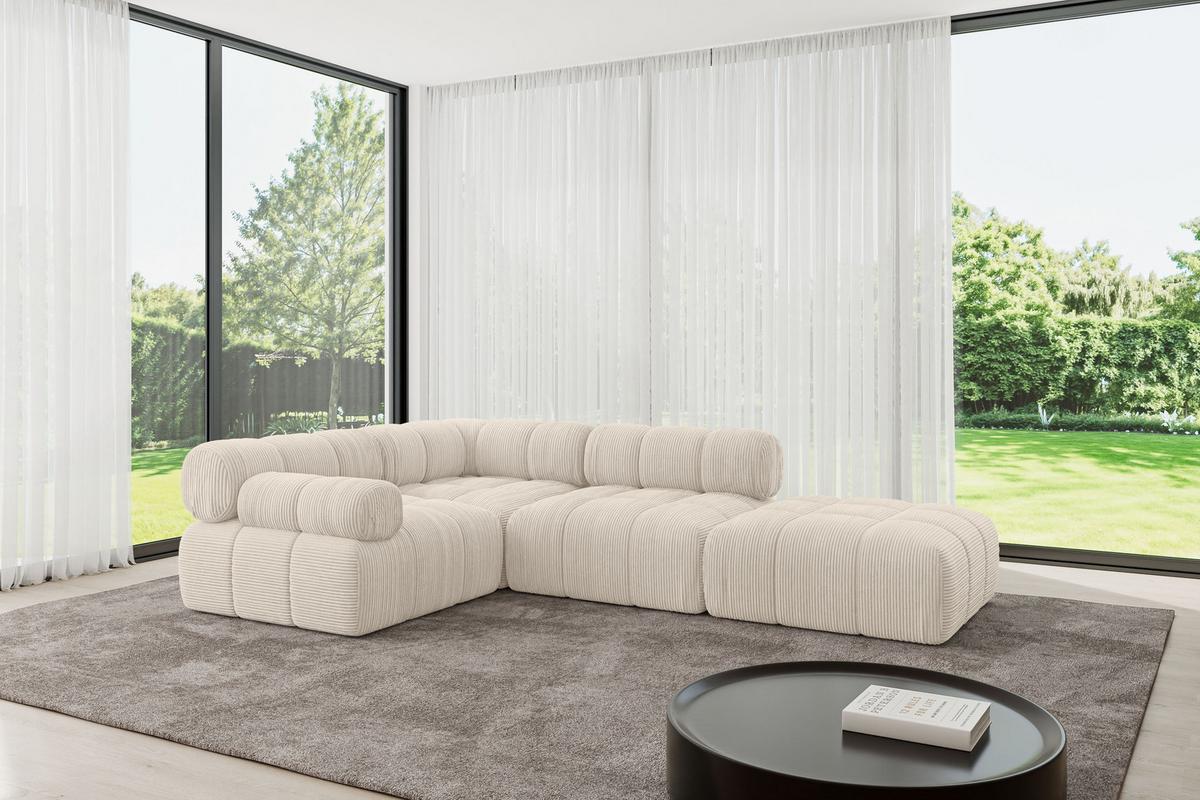 ECKSOFA modulares Sofa Felto-L1 - 285x190x70 cm Beige Cord - Beige, Holzwerkstoff/Textil (285/190cm) - ALTDECOR