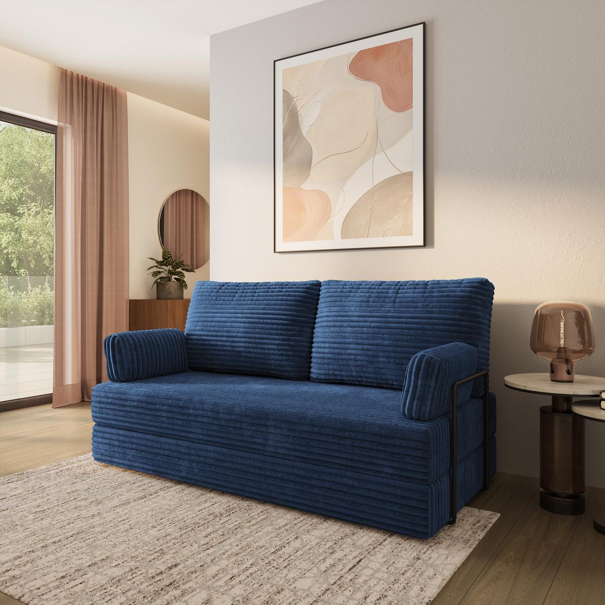 BETTSOFA SILAR aus Schaumstoff Kordstoff Blau Schlaffunktion - Blau, Textil (170/86/80cm) - MASSENO