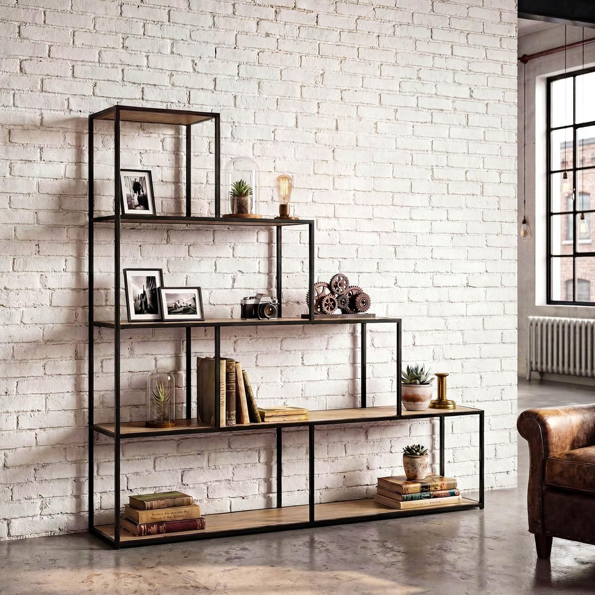 BÜCHERREGAL im Treppen-Design - L160 x H157 cm - Colorado - Schwarz, Holzwerkstoff (30/157/11cm) - Calicosy