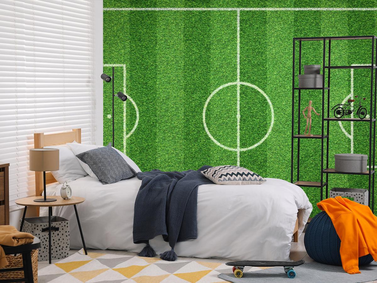 FOTOTAPETE für Jugendzimmer Stadion Vogelperspektive Rasen Feld 250x175 - Weiß/Grün, Papier (250/175cm) - Muralo