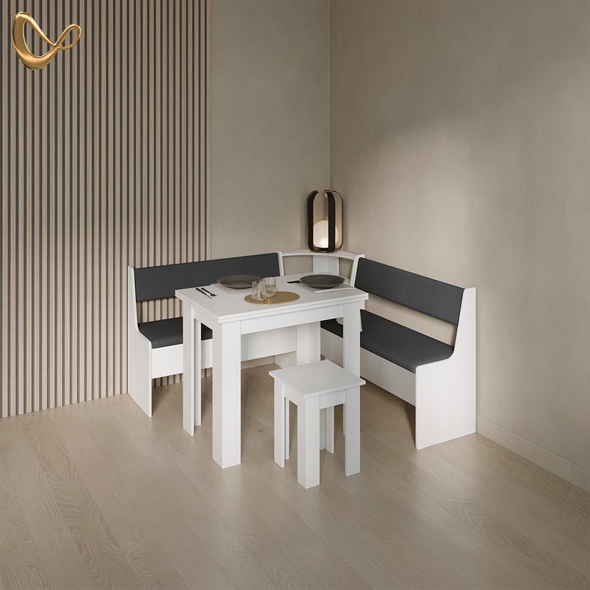 ECKBANKGRUPPE Tiberio Weiß 150 x 150 cm mit Tisch - Weiß, Holzwerkstoff (150/80/150cm) - Livinity®