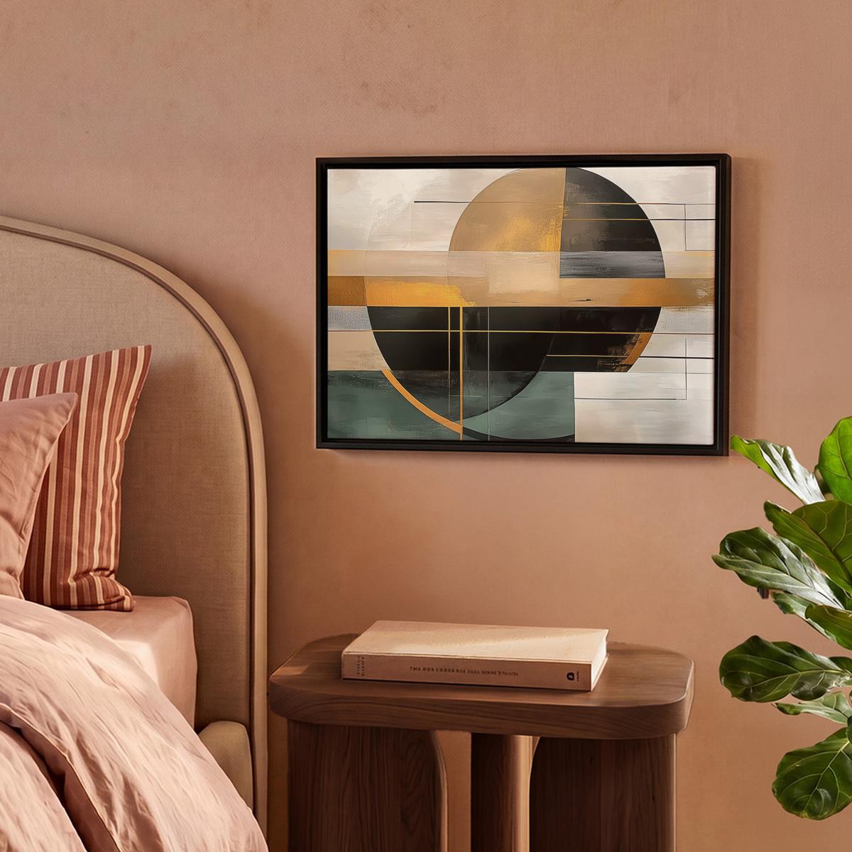 LEINWAND Bilder mit Rahmen - Abstrakt - Gold - Bronze - Grün - Formen - Modern - 40x30 - Multicolor, Textil (40/30cm) - MuchoWow