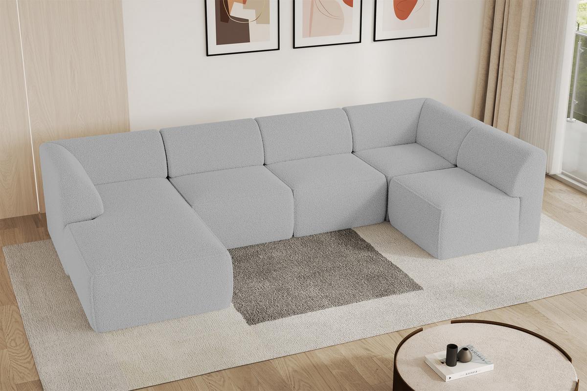 WOHNLANDSCHAFT Ottomane Links MOVO-L 345x180x78 cm Hellgrau Bouclé - Anthrazit, Holzwerkstoff/Kunststoff (345/78/180cm) - ALTDECOR