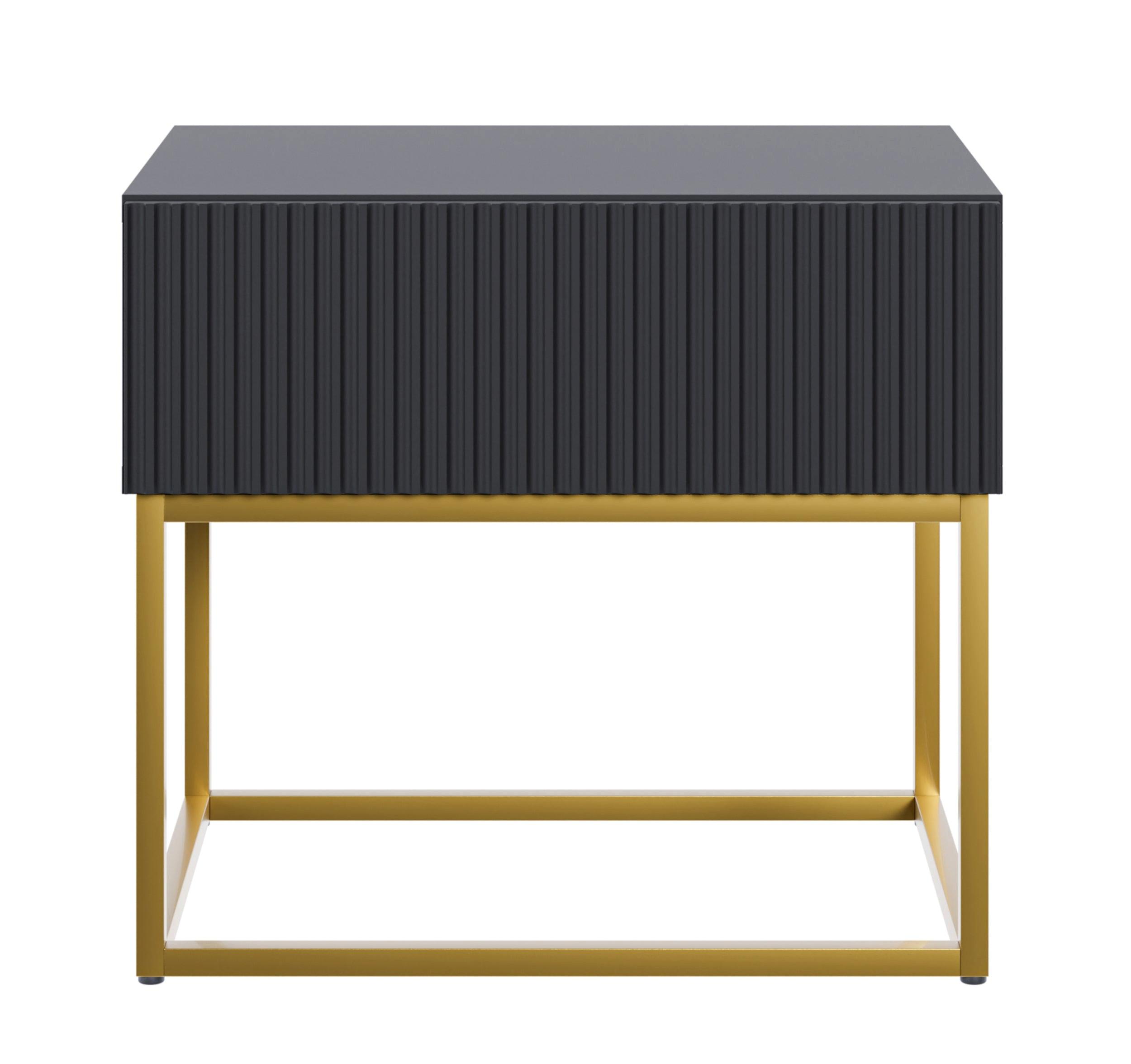NACHTSCHRANK Veldio Schwarz mit goldenen Metallbeinen 50 cm - Goldfarben/Schwarz, Holzwerkstoff/Metall (50/44/35.6cm) - Selsey