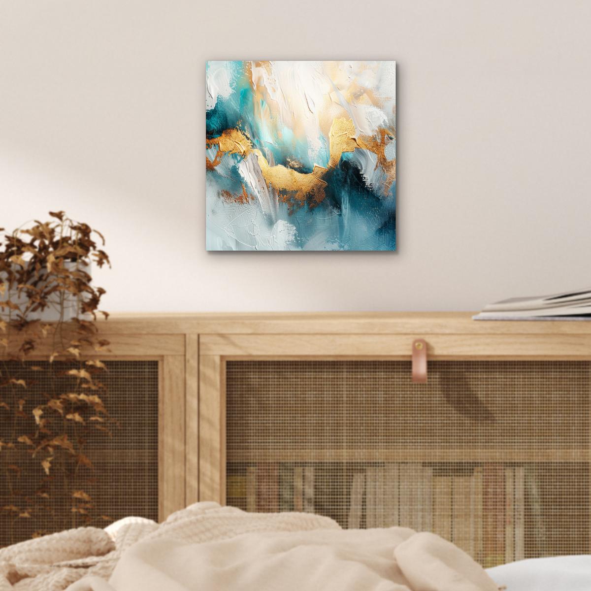 METALLBILD Abstrakt - Kunst - Gold - Blau 20x20 cm - Petrol, Metall (20/20cm) - MuchoWow