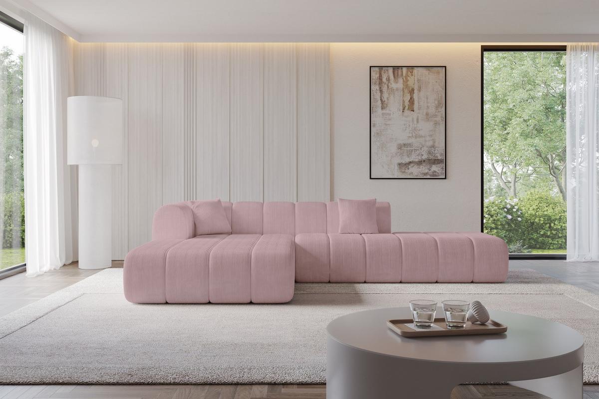 ECKSOFA Ottomane Links BILA-L 289x176x71 Rosa Cord - Schwarz/Rosa, Holzwerkstoff/Kunststoff (176/289cm) - ALTDECOR