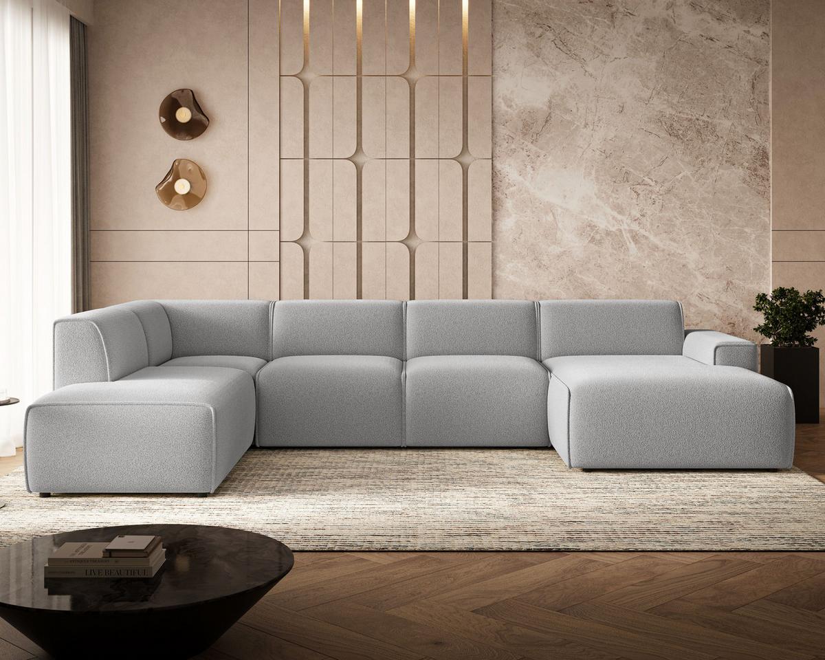 ECKSOFA U Belluno Grau Links - Schwarz/Grau, Holz/Kunststoff (378/220cm) - Graingold