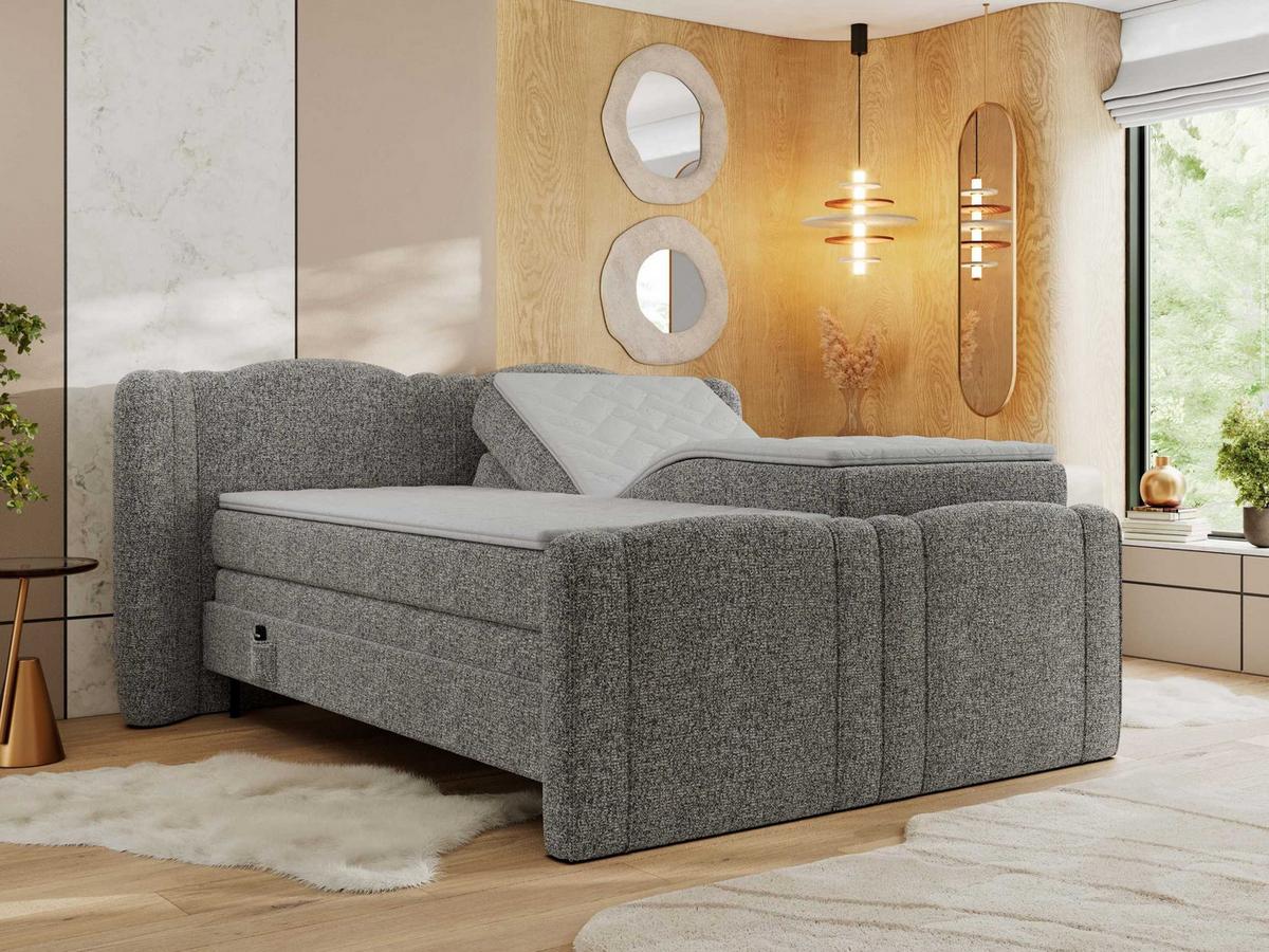 BOXBETT FORTINA 200/200 - Grau Struktur - H4 - Grau, Holz/Textil (200/200cm) - MKS