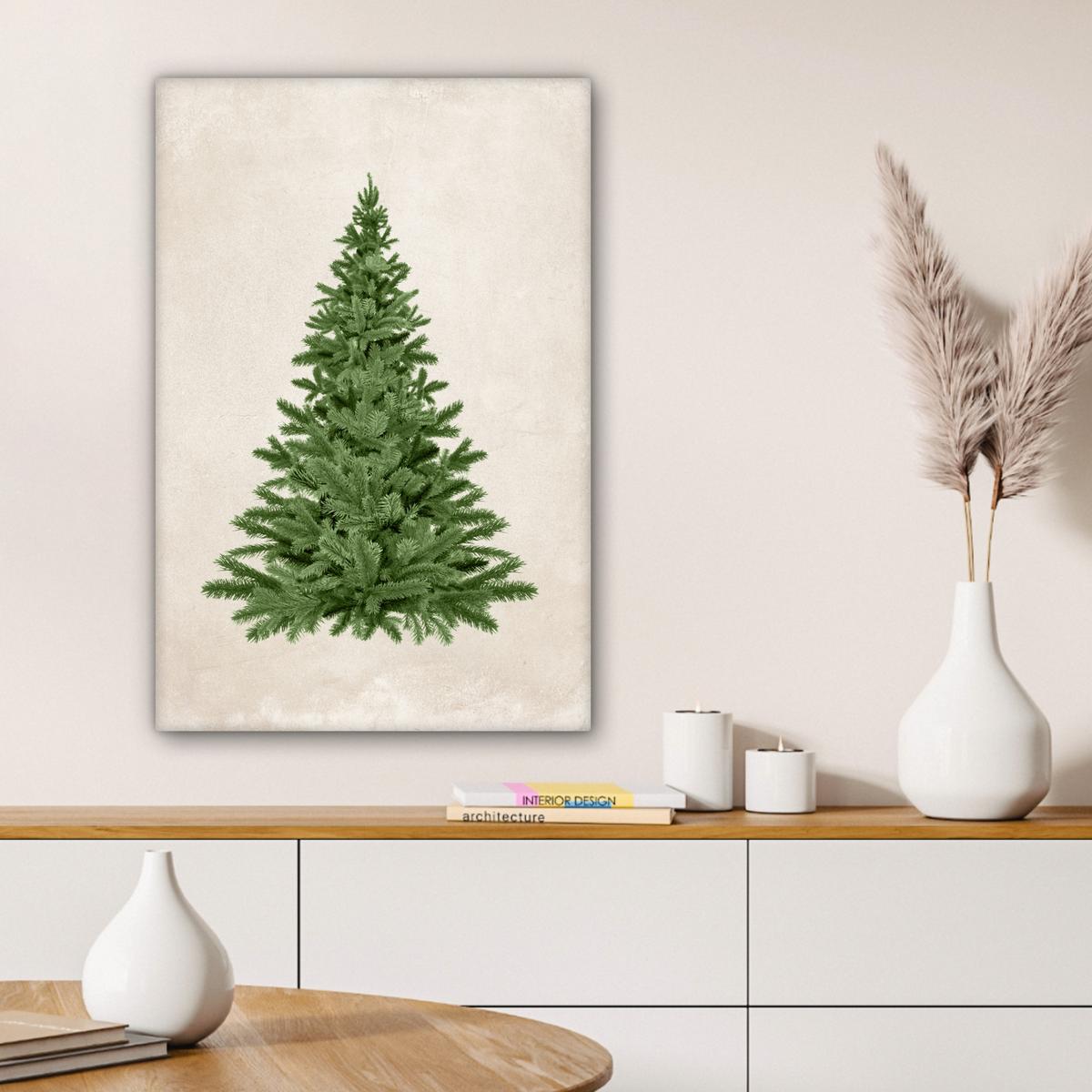 LEINWANDBILD Weihnachtsbaum - Grün - Weihnachten - Feiertage Wanddeko 40x60 cm - Olivgrün, Textil (40/60cm) - MuchoWow