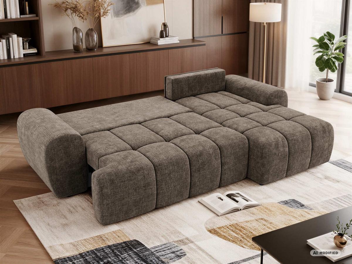 ECKSOFA MARIVO L - Braun Schenille grob gewebt - Rechts Seite - Schwarz/Braun, Kunststoff/Textil (271/161cm) - MKS