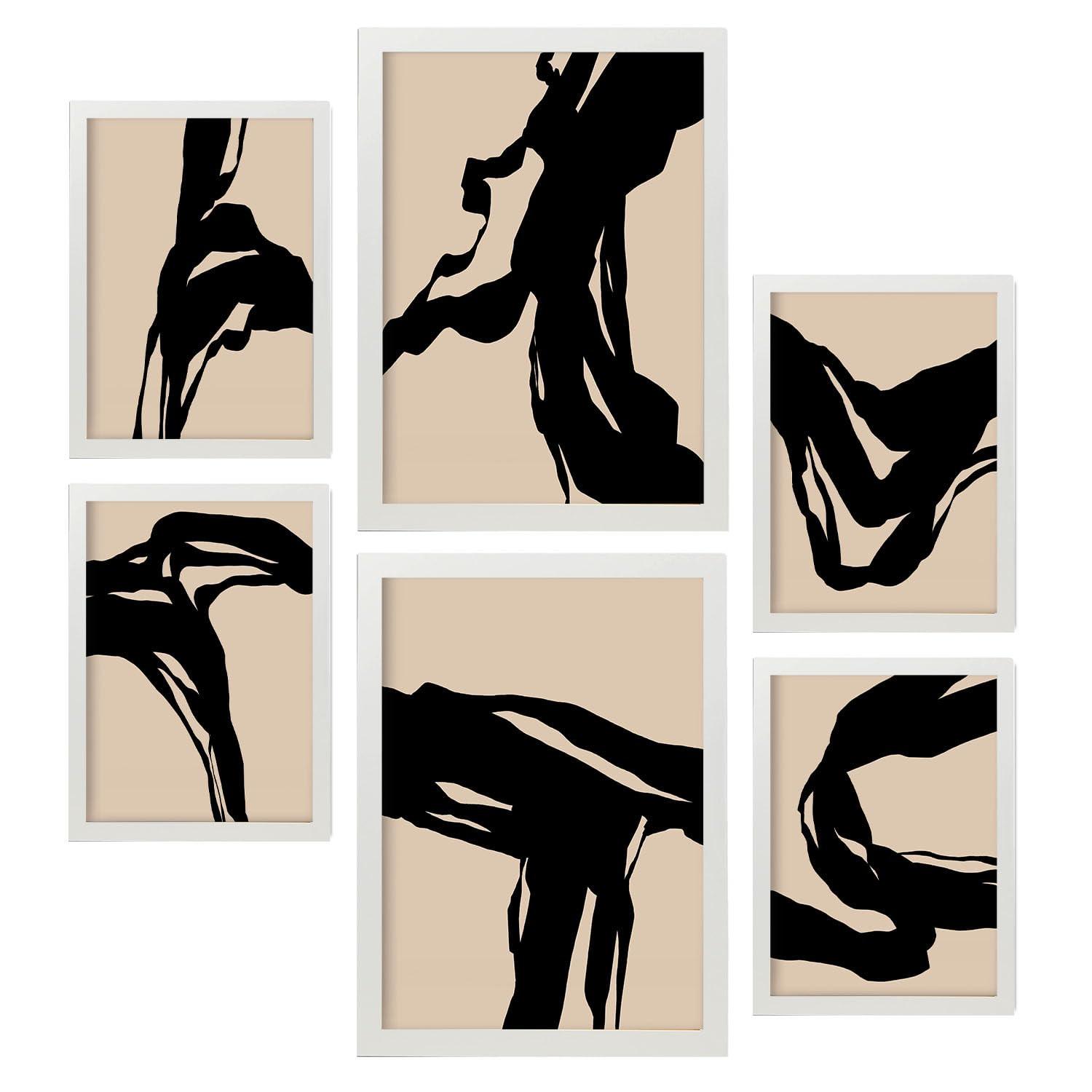 POSTER Set Mit 6 Zusammenfassungen In Form Ästhetische Dekorative Gemälde Für Ihr Wohnzimmer, Schlafzimmer Oder Zuhause A3 & A4 Weißer Rahmen - Weiß, Papier (29/3cm) - Nacnic
