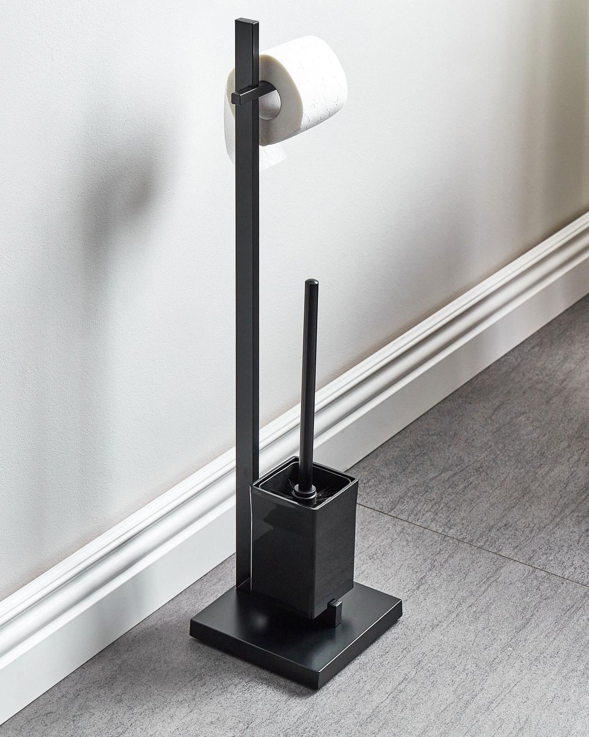 TOILETTENPAPIERHALTER mit Bürste Metall Schwarz Ulapes - Schwarz, Metall (18/70/18cm) - Beliani
