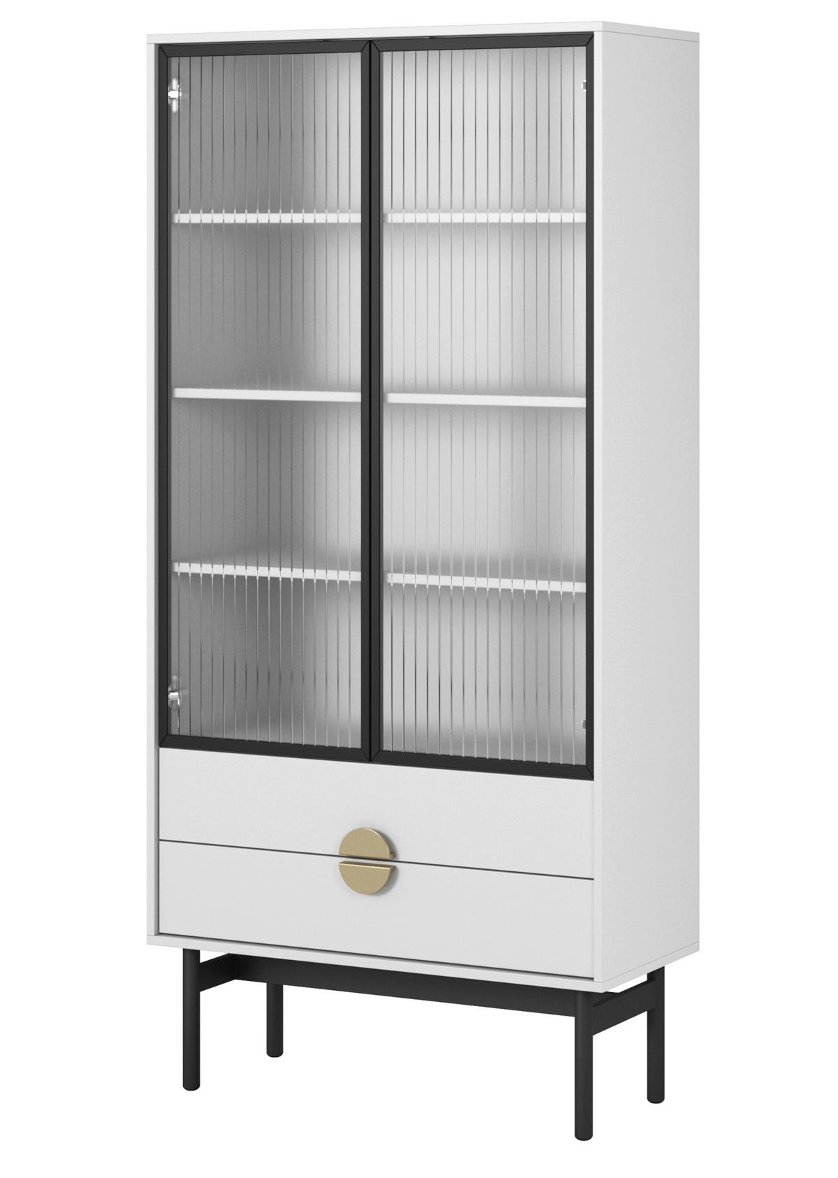 VITRINE Stoon II Weiß 175 cm - Goldfarben/Schwarz, Holzwerkstoff/Metall (85.5/179/41cm) - Selsey