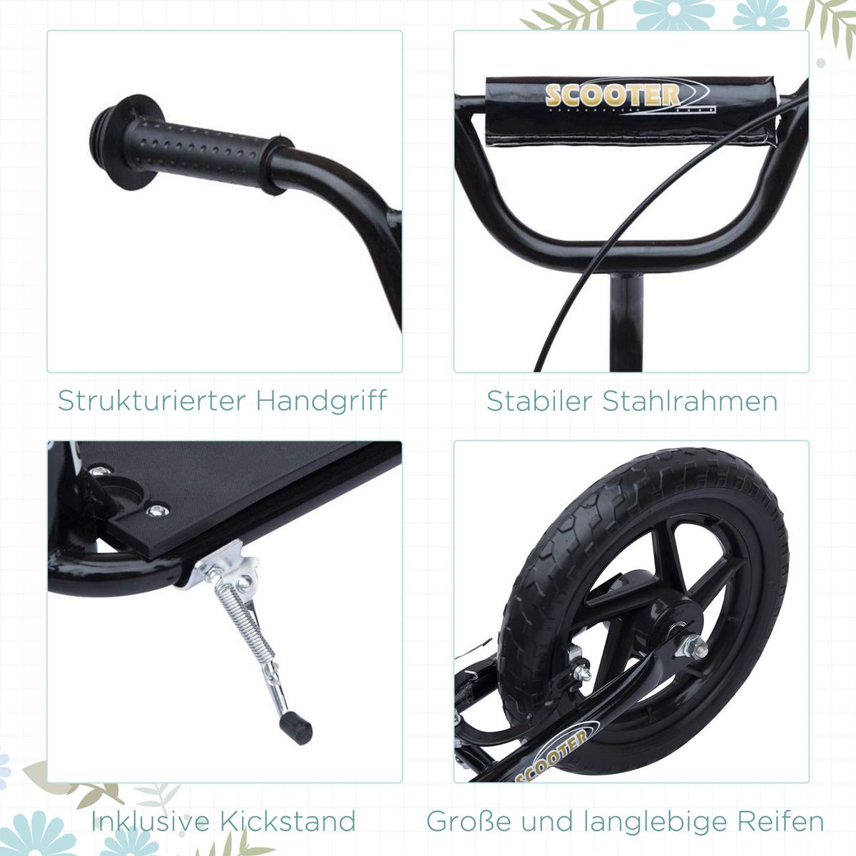 KINDERROLLER, Schwarz/Rosa/Blau/Rot, Stahl+ PVA - Schwarz, Metall (120/52/80cm) - HOMCOM