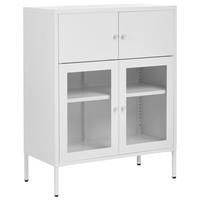 SIDEBOARD mit Glastüren Metall 80 cm Weiß Esholt - Weiß, Metall (80/102/40cm) - Beliani