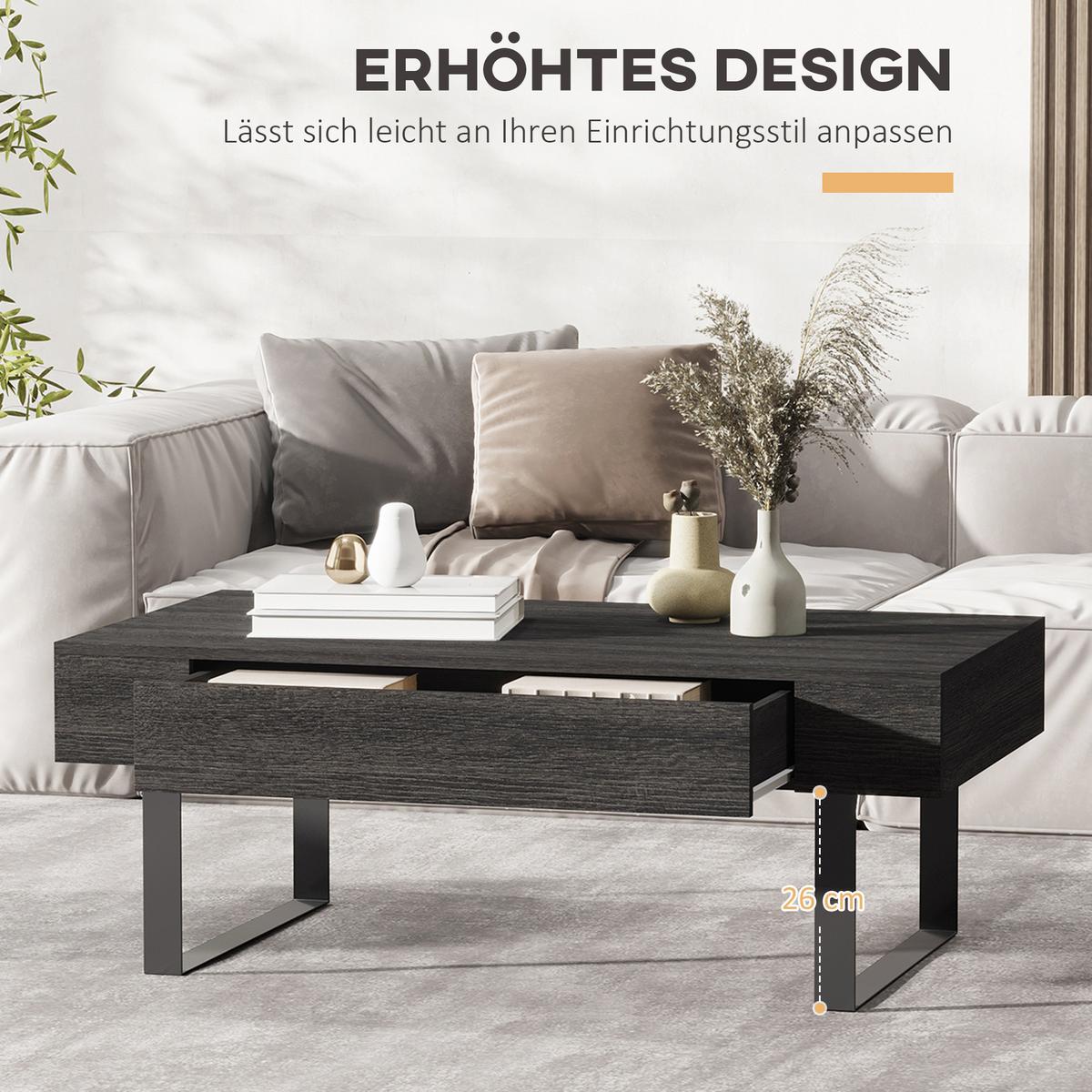 SOFATISCH Couchtisch Schublade stabil einfacher Aufbau Spanplatte Dunkelgrau - Dunkelgrau, Kunststoff (110/60/40cm) - HOMCOM