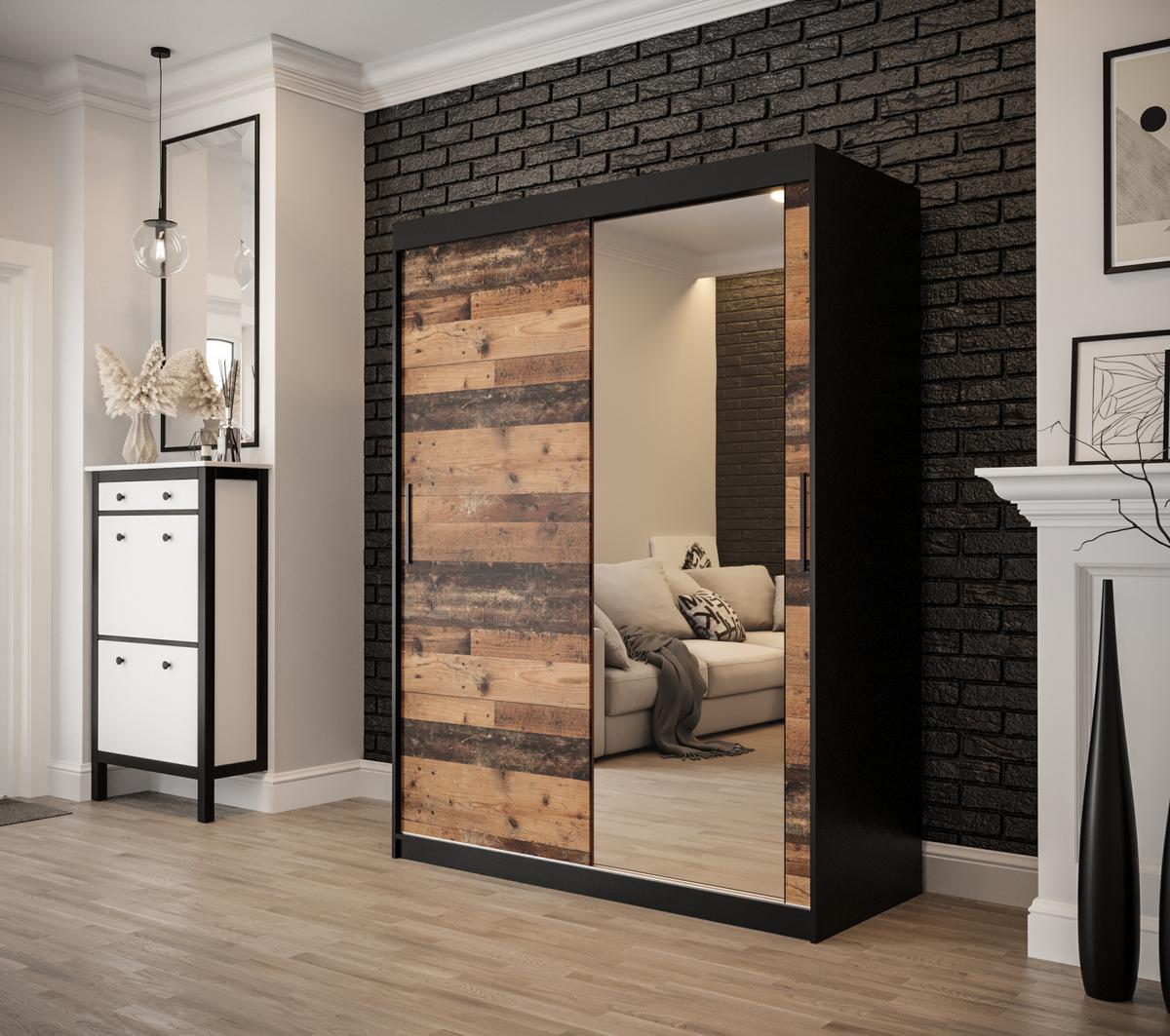 SCHWEBETÜRENSCHRANK 200/150/62 2-türig - Eichefarben/Schwarz, Holz/Kunststoff (150/200/62cm) - MÖBEL KRYSPOL