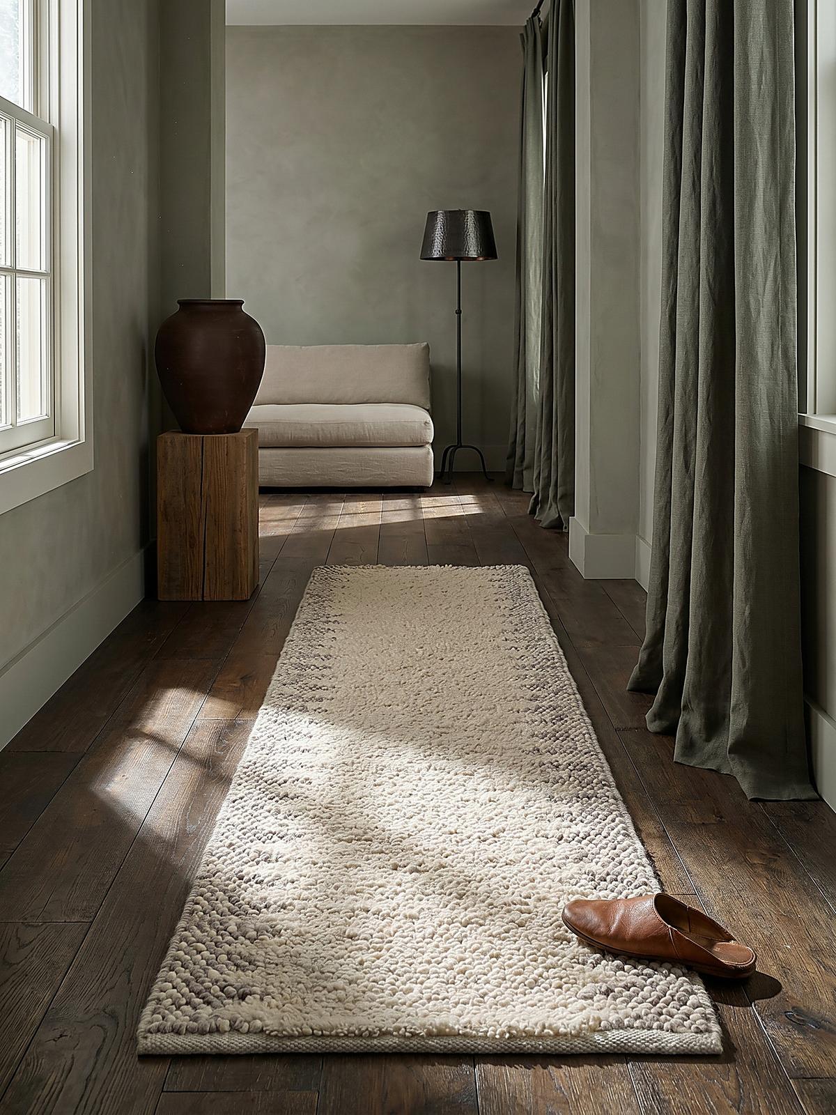 WOLLTEPPICH handgewebt MEDWAY, mit Bordüre, Beige, 60 x 230 cm - Beige, Textil (230/60cm) - KADIMA DESIGN