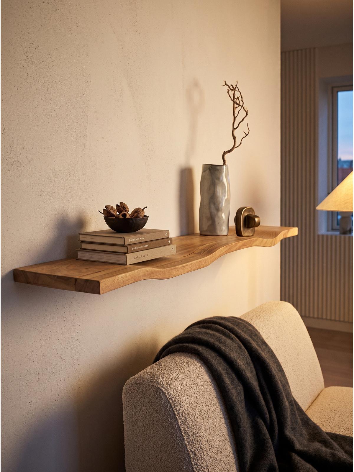 WANDREGAL LEVANTO, Akazie Massivholz, handgefertigt, 100 x 20 x 2,5 cm - Akaziefarben, Holz (100/2.5/20cm) - KADIMA DESIGN