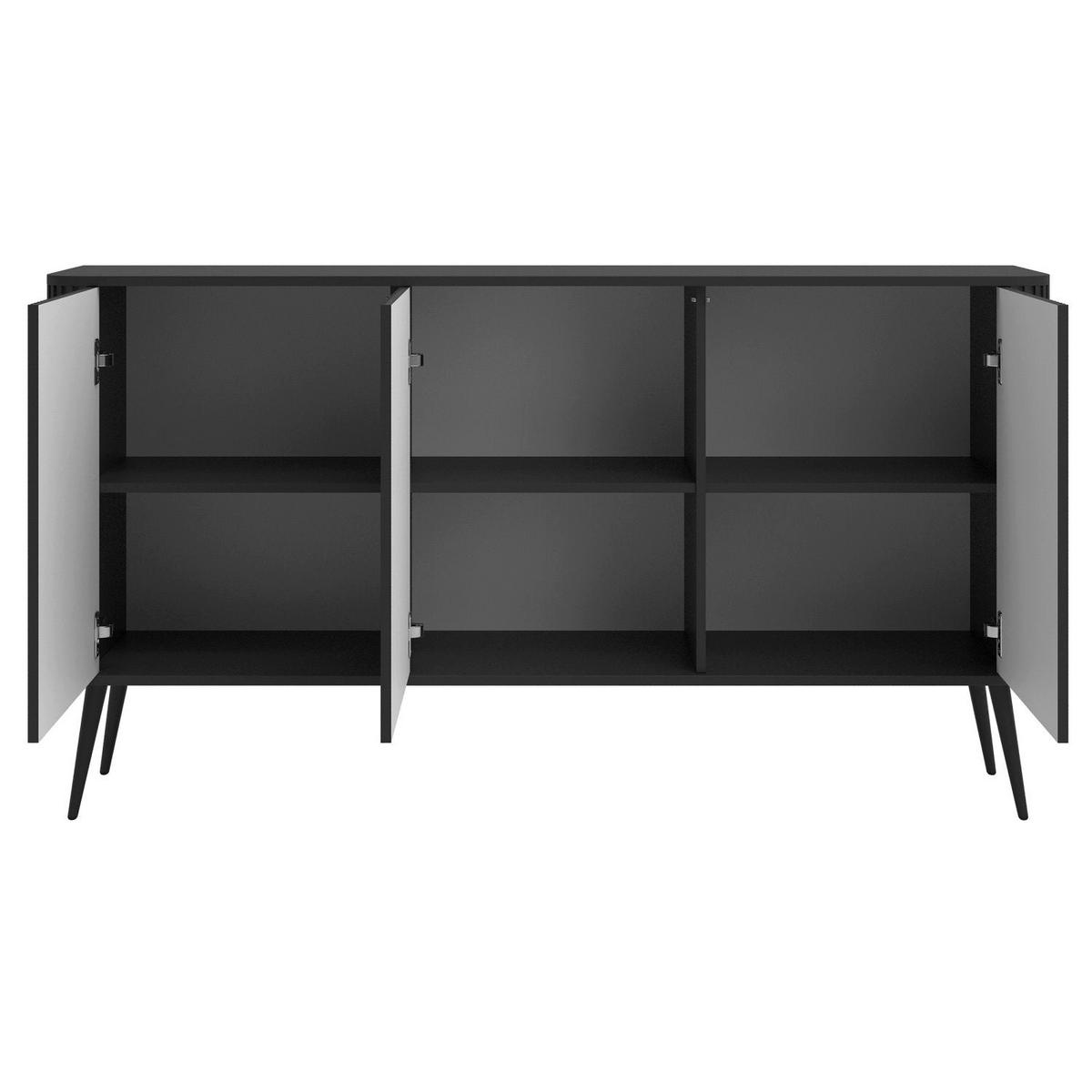 SIDEBOARD Ovarlo Schwarz mit schwarzen Metallbeinen 163 cm - Schwarz, Holzwerkstoff/Metall (163.2/83.8/38cm) - Selsey