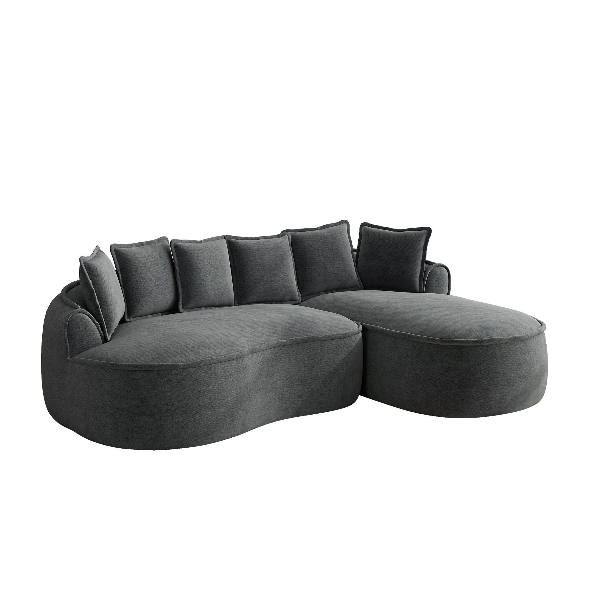 ECKSOFA chenille mit extra tiefer chaiselongue & rahmenlosem design - Grau, Textil (252/164cm) - Urban Meuble