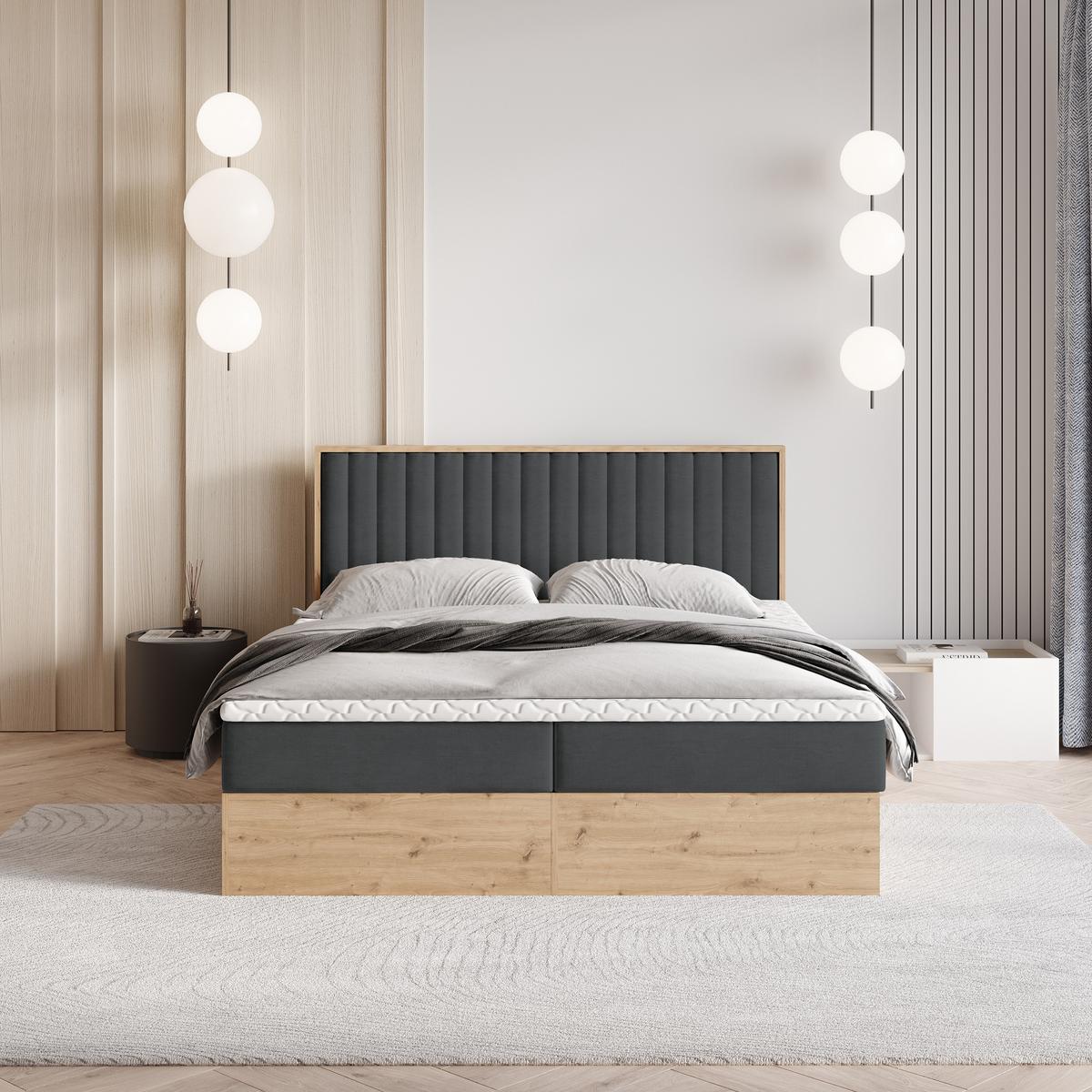 BOXBETT VARELI 140x200 cm mit Matratze und Topper - Graphitfarben - Graphitfarben, Holz (140/200cm) - MASSENO