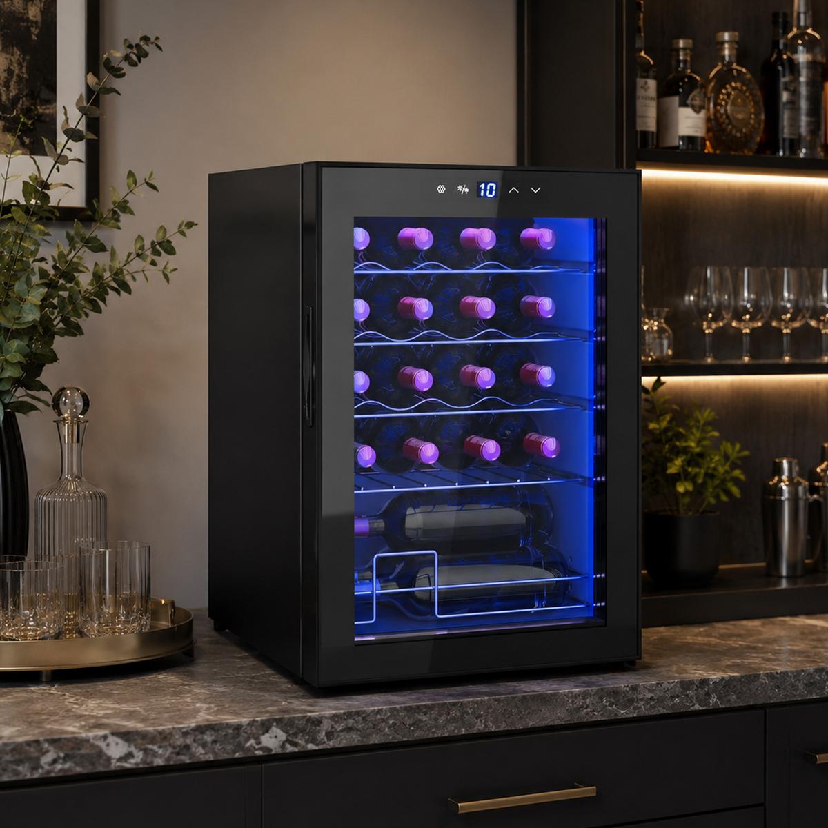 WEINKÜHLSCHRANK Metall Hartglas Schwarz - Schwarz, Metall (45/64/43cm) - HOMCOM